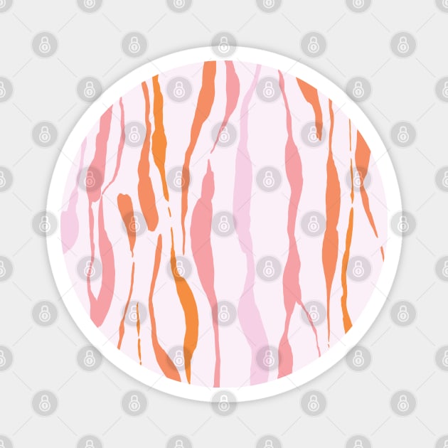 animal print - orange and pink striped tiger-zebra on light pink background Magnet by marufemia